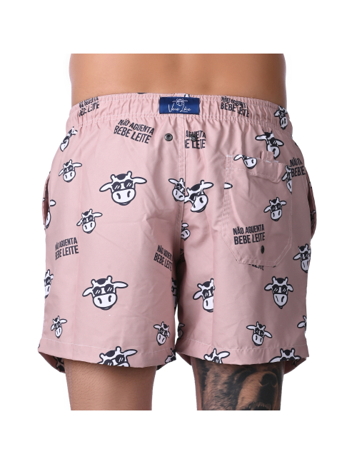 Short Masculino Praia Marrom Pastel Não Aguenta Bebe Leite