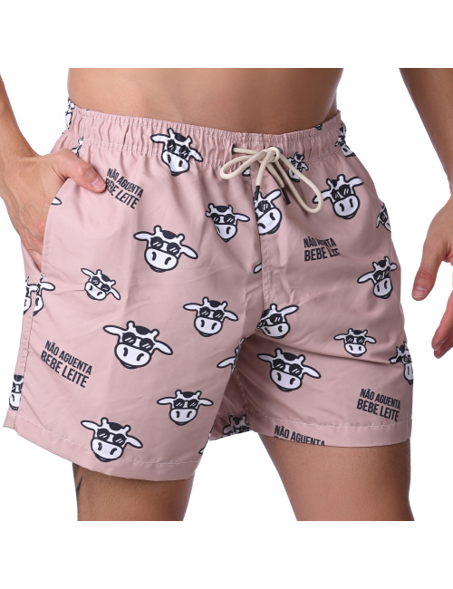 Short Masculino Praia Marrom Pastel Não Aguenta Bebe Leite
