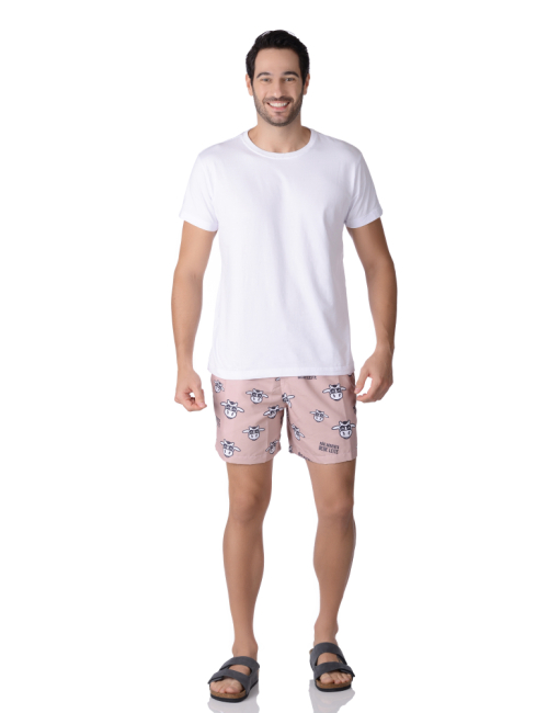 Short Masculino Praia Marrom Pastel Não Aguenta Bebe Leite