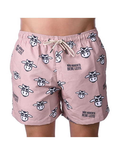 Short Masculino Praia Marrom Pastel Não Aguenta Bebe Leite