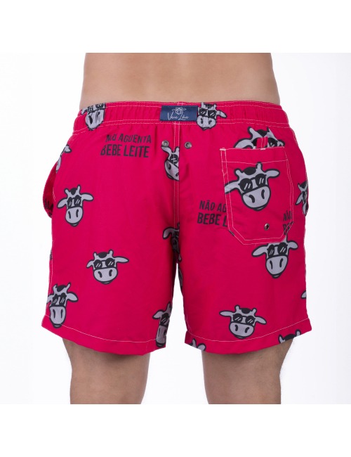 Short Masculino Praia Pink Não Aguenta Bebe Leite