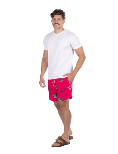 Short Masculino Praia Pink Não Aguenta Bebe Leite