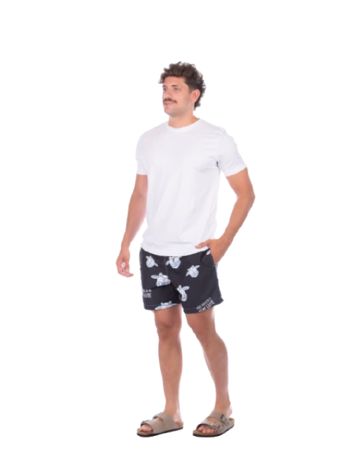 Short Masculino Praia Preto Com Cinza Não Aguenta Bebe Leite