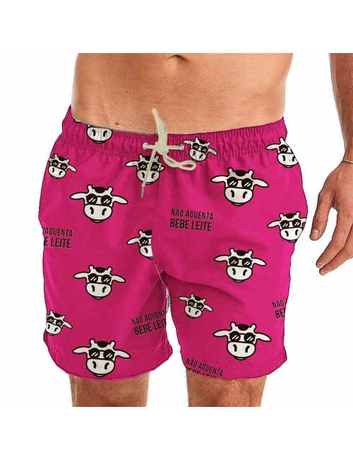 Short Masculino Praia Rosa Não Aguenta Bebe Leite Short Masculino Praia Rosa Não Aguenta Bebe Leite
