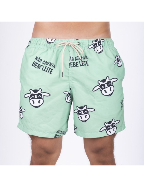 Short Masculino Praia Verde Pistache Pastel Não Aguenta Bebe Leite
