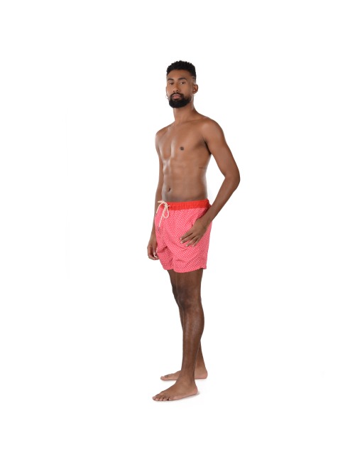 Short Masculino Praia Vermelho Vintage Geométrico