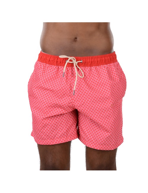 Short Masculino Praia Vermelho Vintage Geométrico