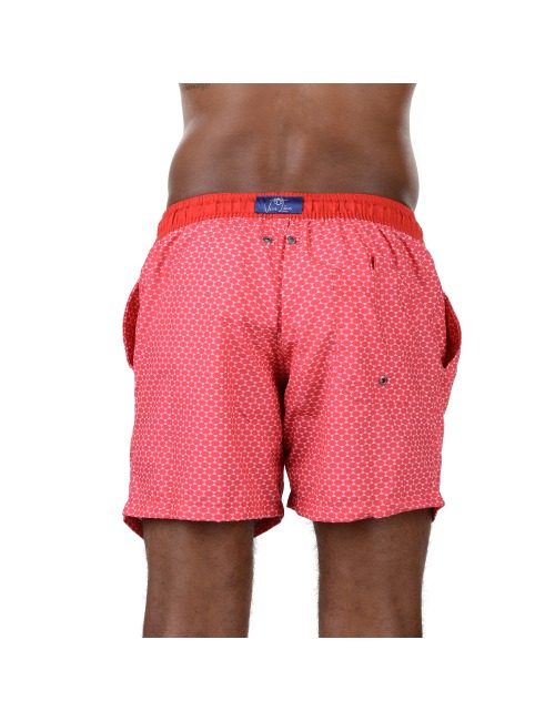 Short Masculino Praia Vermelho Vintage Geométrico