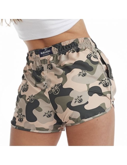 Short Feminino Praia Verde Camuflado Cós Elástico 