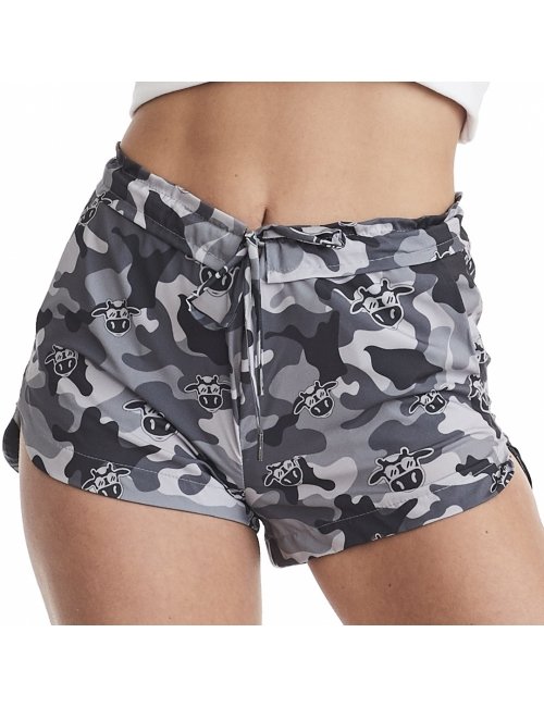 Short Feminino Praia Preto Cós Liso Camuflado