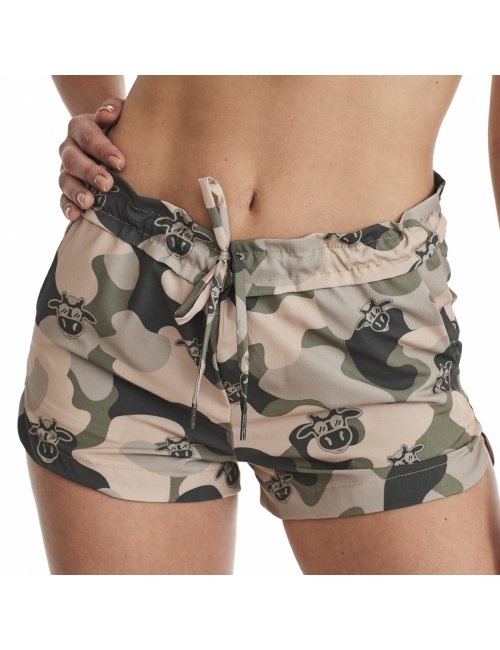 Short Feminino Praia Verde Cós Liso Camuflado