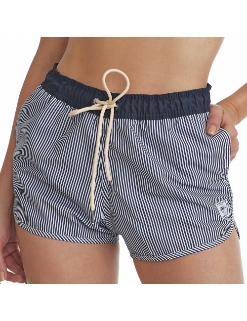 Short Feminino Praia Azul Listrado Grécia Cós Elástico 