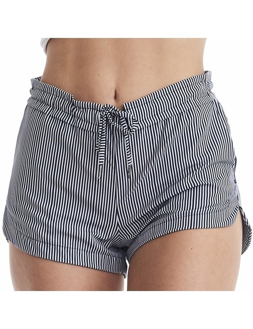 Short Feminino Praia Azul Listrado Grécia Cós Liso 