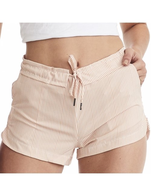 Short Feminino Praia Laranja Listrado Marrocos Cós Liso 