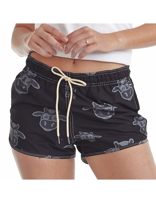 Short Feminino Praia Preto Não Aguenta Bebe Leite Cós Elástico 