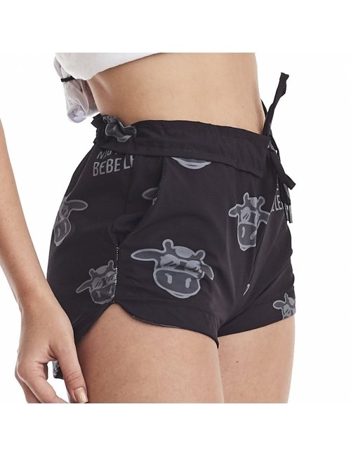 Short Feminino Praia Preto Não Aguenta Bebe Leite Cós Liso 