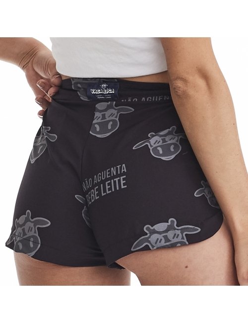 Short Feminino Praia Preto Não Aguenta Bebe Leite Cós Liso 