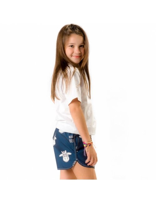 Short Infantil Praia Feminino Azul Marinho Não Aguenta Bebe Leite 