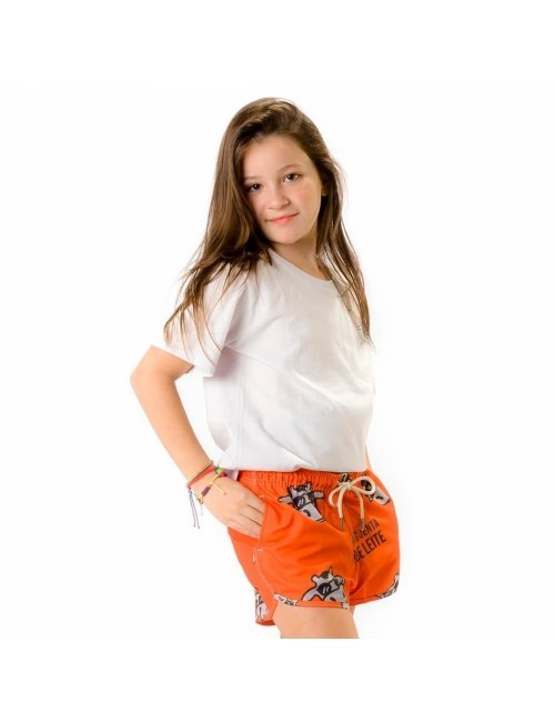 Short Infantil Praia Feminino Laranja Não Aguenta Bebe Leite 