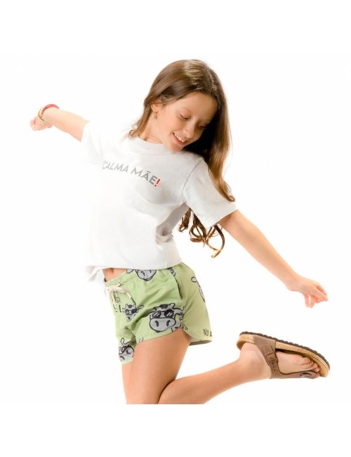 Short Infantil Praia Feminino Verde Não Aguenta Bebe Leite 	