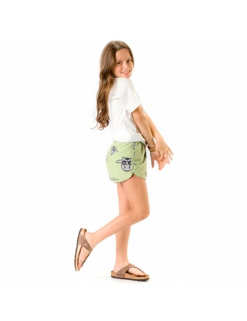 Short Infantil Praia Feminino Verde Não Aguenta Bebe Leite 	