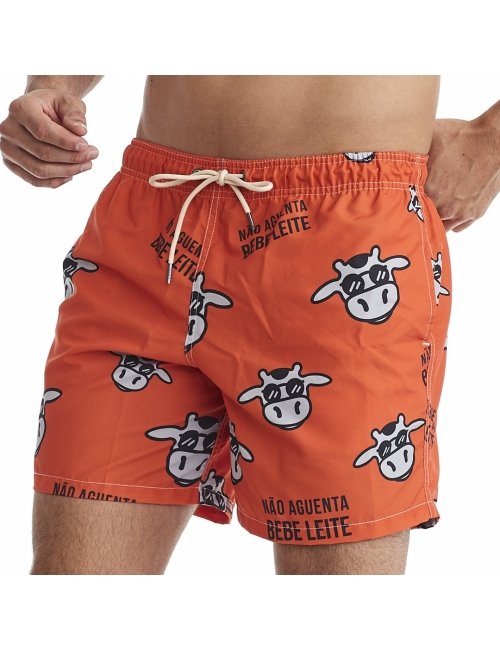Short Masculino Praia Laranja Não Aguenta Bebe Leite 