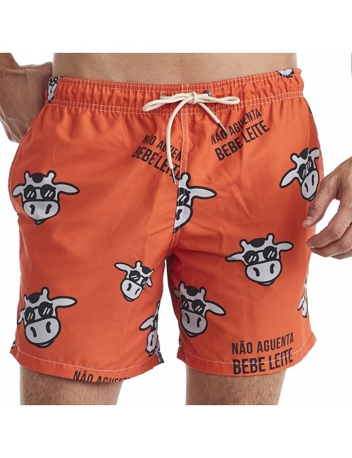 Short Masculino Praia Laranja Não Aguenta Bebe Leite 