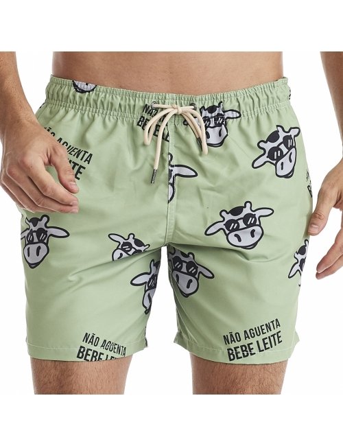 Short Masculino Praia Verde Não Aguenta Bebe Leite 