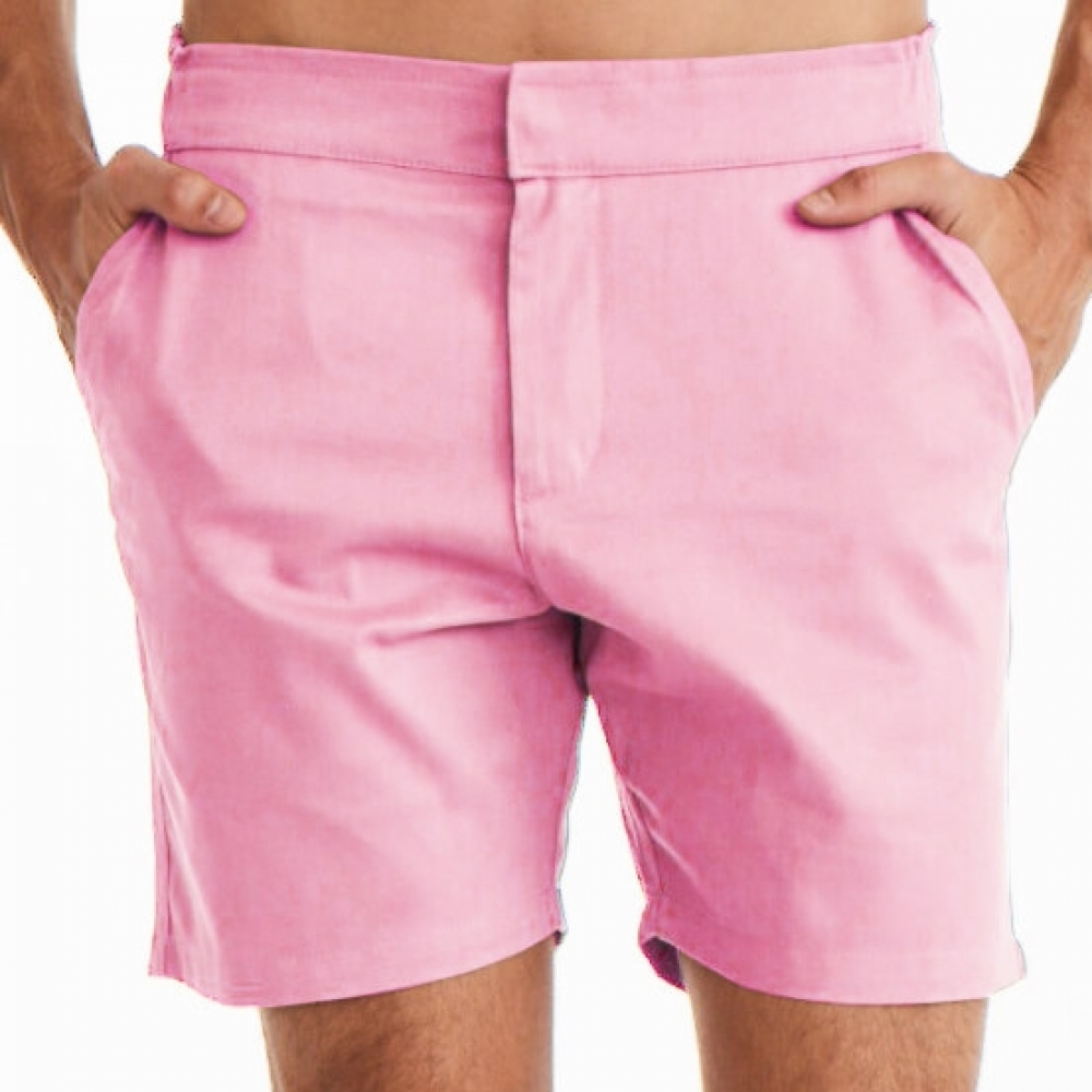 Bermuda Masculina Sarja Elástico Smart Fit Rosa 