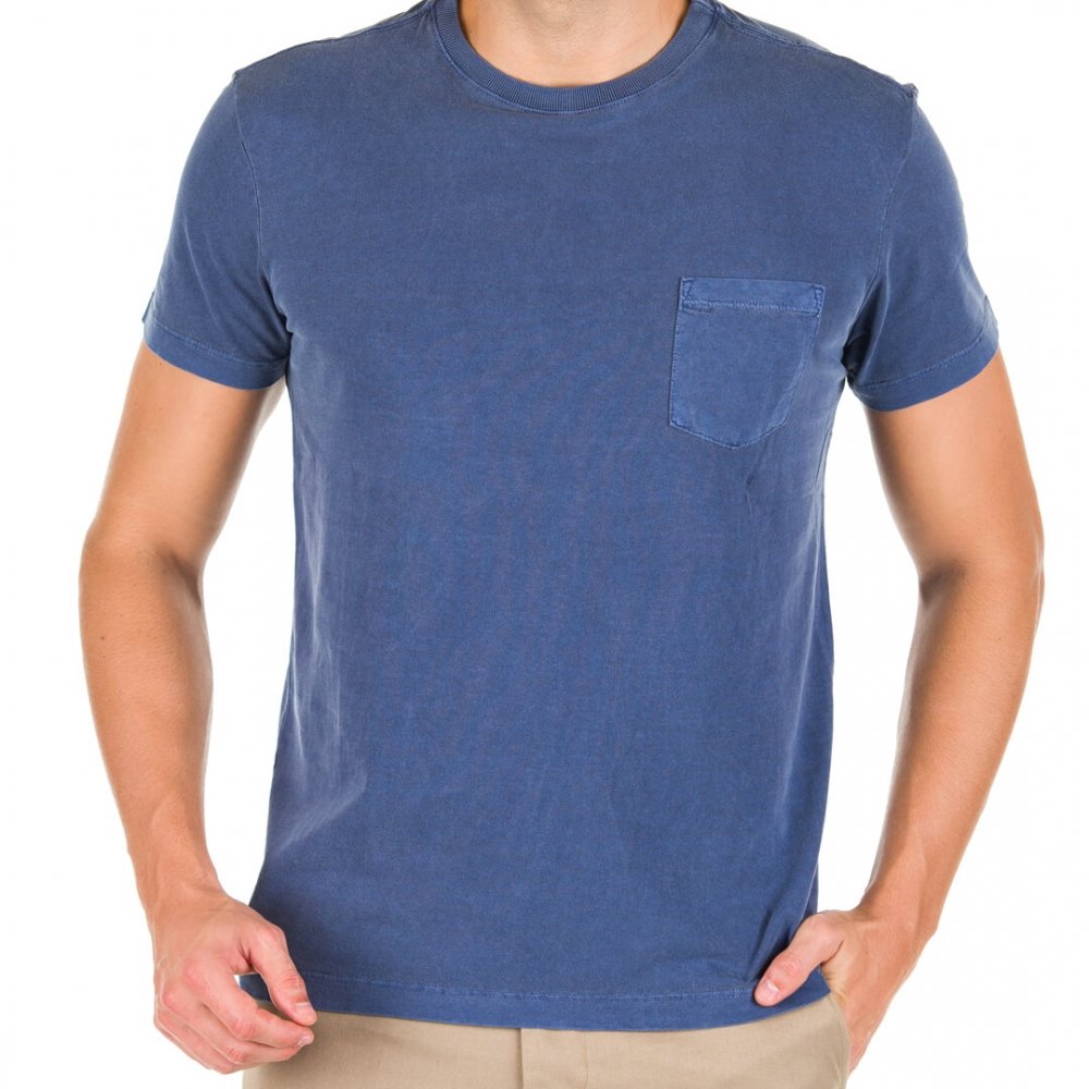 Camiseta Masculina Bolso Básica Azul Marinho  