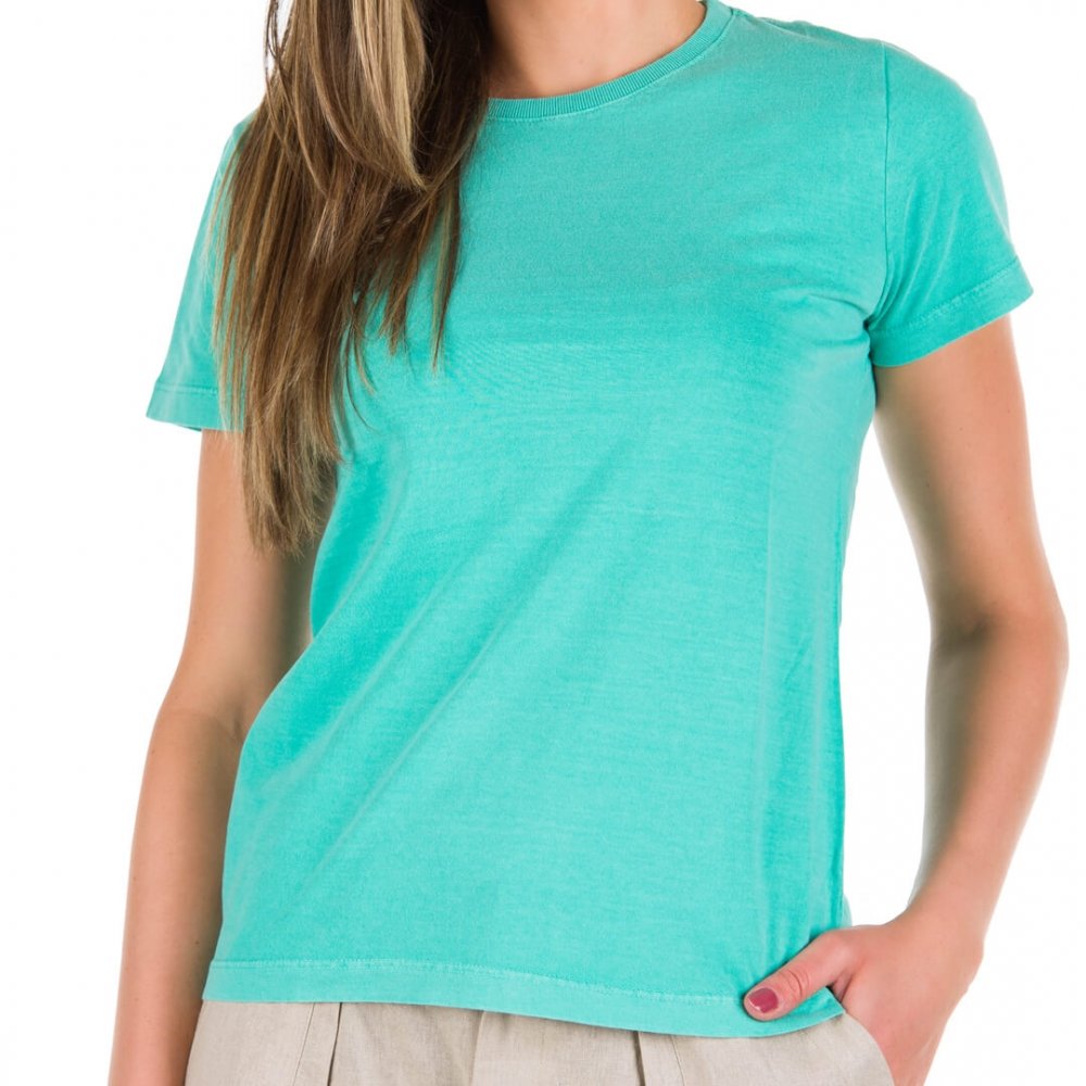 Camiseta Feminina Básica Verde Água Baby Look  