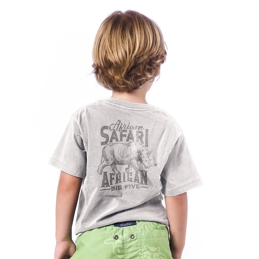 Camiseta Infantil Safari Rinoceronte Cinza 