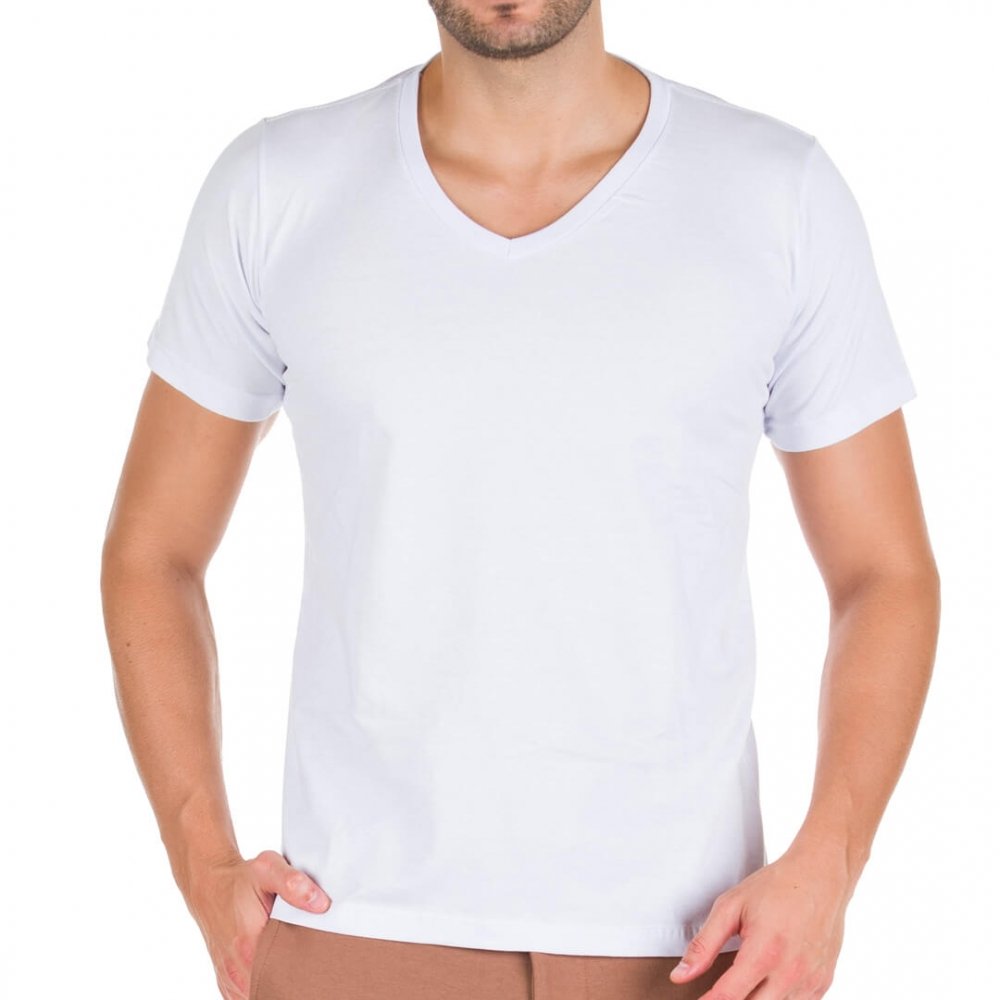 Camiseta Masculina Básica Gola V - Branca  