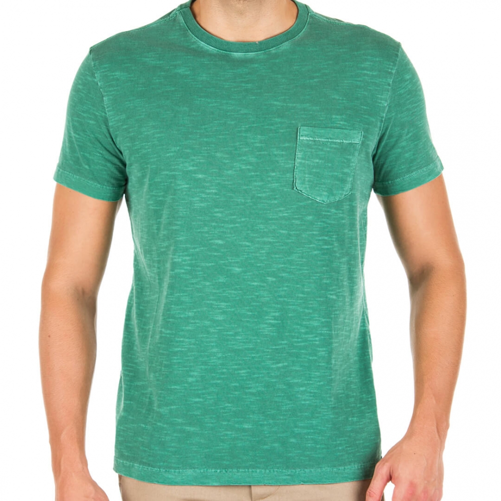 Camiseta Masculina Bolso Estonada Básica Verde 