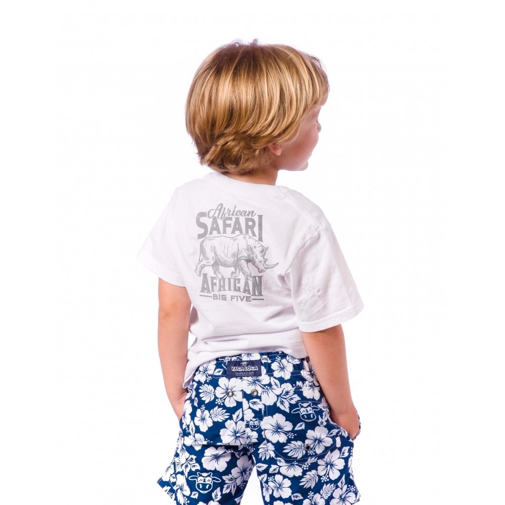 Camiseta Infantil Masculina  Safari Rinoceronte Branca 