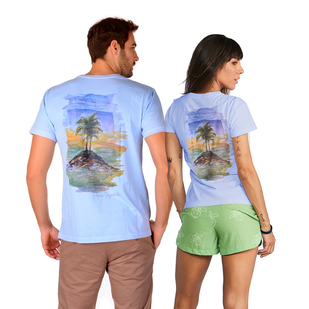 Camiseta Por do Sol por Helen Faganello - Azul Claro 