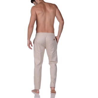 Calça Sarja Cós Elastico Easy Fit Bege