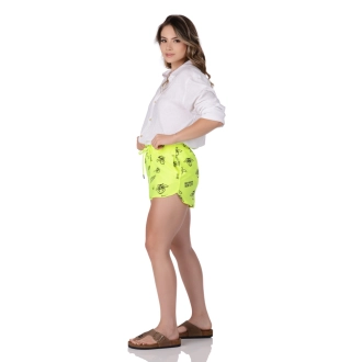 Short Feminino Praia Amarelo Neon Não Aguenta Bebê Leite Cós Elástico