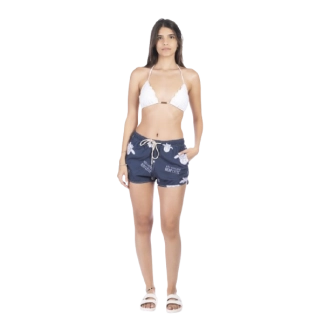 Short Feminino Praia Azul Marinho Não Aguenta Bebe Leite Cós Elástico 