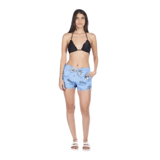 Short Feminino Praia Azul Pastel Não Aguenta Bebe Leite Cós Elástico 