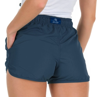 Short Feminino Praia Azul Petróleo Liso Cós Elástico