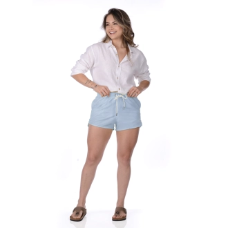 Short Feminino Praia Azul Tricô Liso Cós Elástico