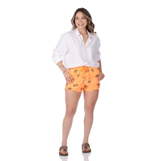Short Feminino Praia Laranja Neon Não Aguenta Bebê Leite Cós Elástico
