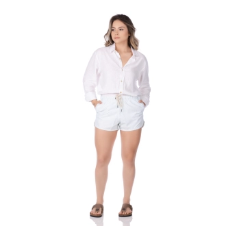 Short Feminino Praia Verde Tifany Listrado Maldivas Cós Elástico