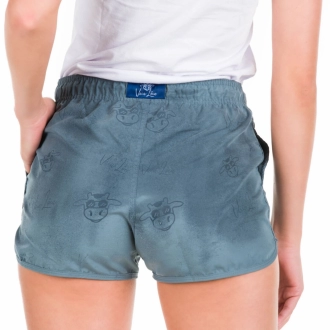 Short Feminino Azul Liso Multi-uso Cós Elástico