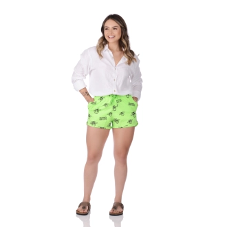 Short Feminino Praia Verde Neon Não Aguenta Bebê Leite Cós Elástico