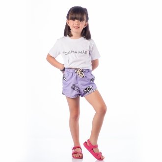 Short Infantil Praia Feminino Lavanda Não Aguenta Bebe Leite 
