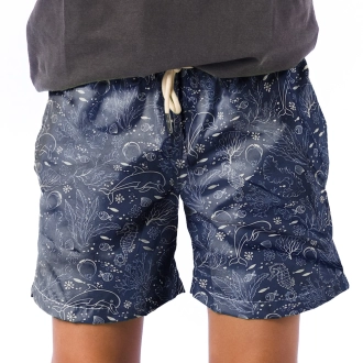 Short Infantil Praia Masculino Azul Marinho Oceano Fundo do Mar