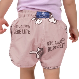 Short Infantil Praia Feminino Marrom Pastel Não Aguenta Bebe Leite
