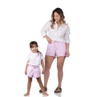 Short Infantil Praia Feminino Rosa Listrado Taiti